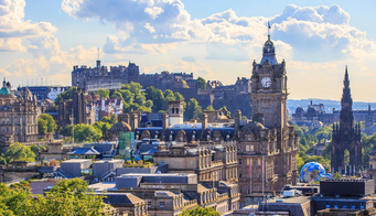Edinburgh city skyline with castle and historic buildings