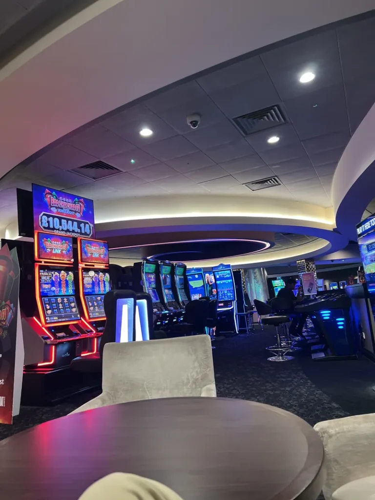 Bright slot machines inside Grosvenor Casino Sheffield
