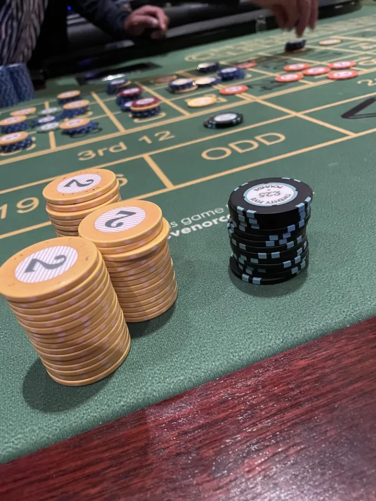 Casino chips on a table at Grosvenor Casino Thanet